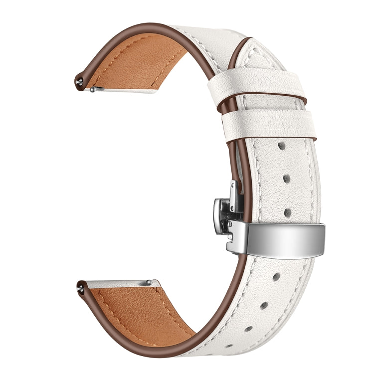 22mm Universal Butterfly Buckle Leather Replacement Strap Watchband, Silver Buckle