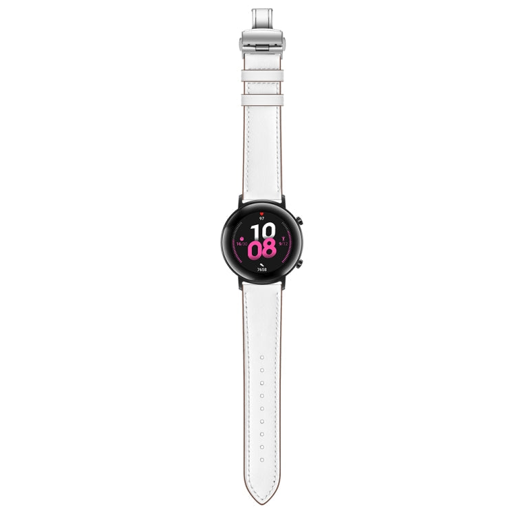 22mm Universal Butterfly Buckle Leather Replacement Strap Watchband, Silver Buckle