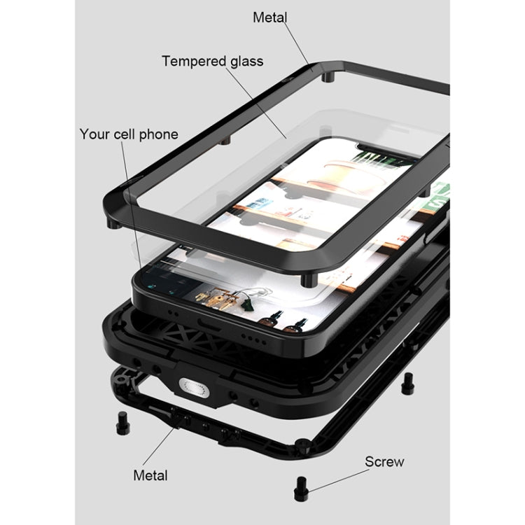 LOVE MEI Metal Shockproof Waterproof Dustproof Protective Case, For iPhone 12