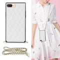 Elegant Rhombic Pattern Microfiber Leather +TPU Shockproof Case with Crossbody Strap Chain, For iPhone SE 2022 / SE 2020 / 8 / 7, For iPhone 8 Plus / 7 Plus, For iPhone X / XS, For iPhone XR