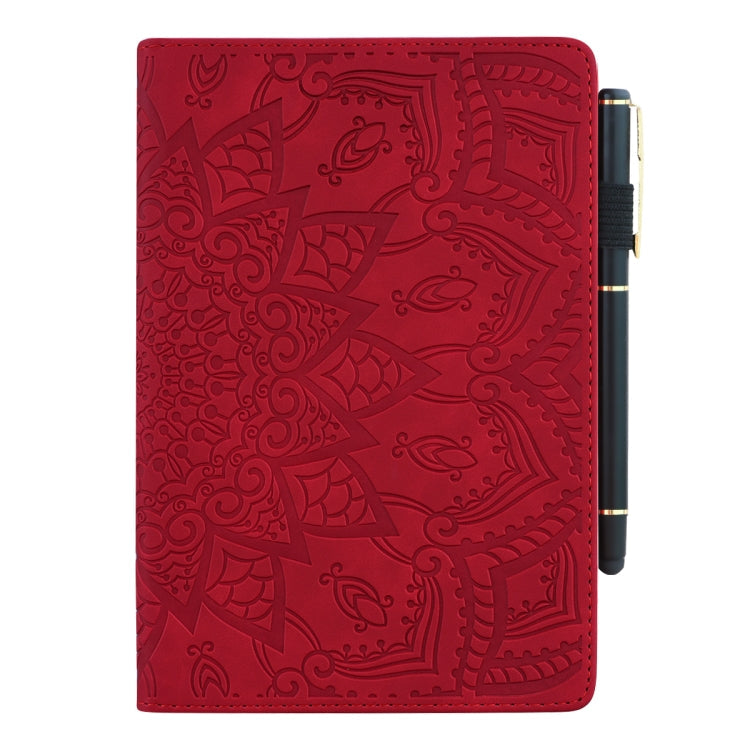 For iPad 4 & 3 & 2 Calf Pattern Double Folding Design Embossed Leather Case with Holder & Card Slots & Pen Slot & Elastic Band(Red)