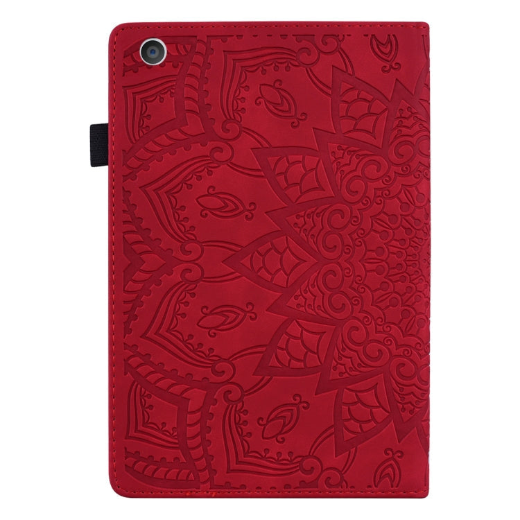 For iPad 4 & 3 & 2 Calf Pattern Double Folding Design Embossed Leather Case with Holder & Card Slots & Pen Slot & Elastic Band(Red)