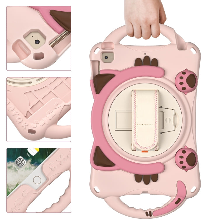 Cute Cat King Kids Shockproof Silicone Tablet Case with Holder & Shoulder Strap & Handle For iPad mini 5 / 4 / 3 / 2 /1(Pink)