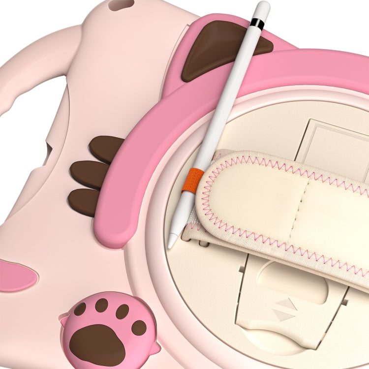 Cute Cat King Kids Shockproof Silicone Tablet Case with Holder & Shoulder Strap & Handle For iPad mini 5 / 4 / 3 / 2 /1(Pink)