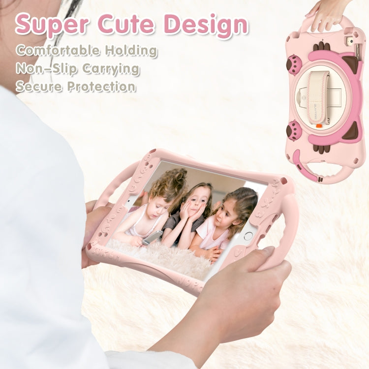 Cute Cat King Kids Shockproof Silicone Tablet Case with Holder & Shoulder Strap & Handle For iPad mini 5 / 4 / 3 / 2 /1(Pink)