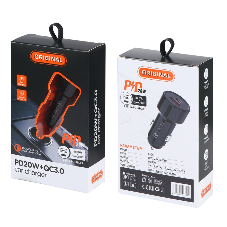 LZ-201 PD 20W USB-C / Type-C  QC 3.0 USB Mini Fast Car Charger(Black)