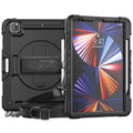 For iPad Pro 12.9 2022 / 2021 / 2020 / 2018 Shockproof Colorful Silicone + PC Protective Tablet Case with Holder & Shoulder Strap & Hand Strap & Pen Slot(All Black)