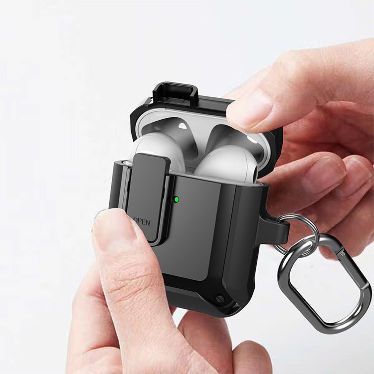 Wireless Earphones Shockproof Bumblebee Silicone Protective Case with Switch For AirPods 1/2(Black)