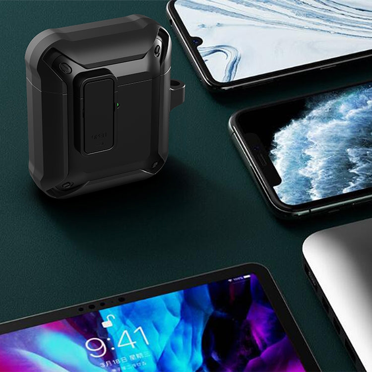 Wireless Earphones Shockproof Bumblebee Silicone Protective Case with Switch For AirPods 1/2(Black)