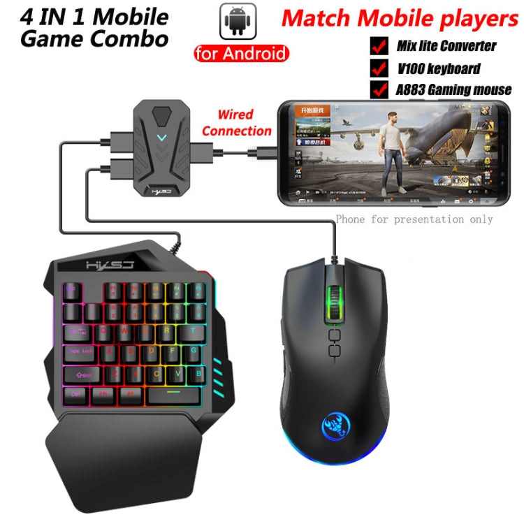 HXSJ P8+V100+A883 Keyboard Mouse Converter + One-handed Keyboard + Programming Gaming Mouse Set, P8+V100+A883
