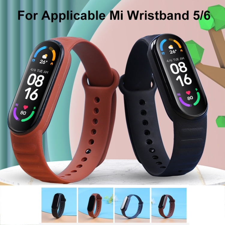 For Xiaomi Mi Band 6 / 5 Universal Silicone Leather Texture Watch Band(Black)