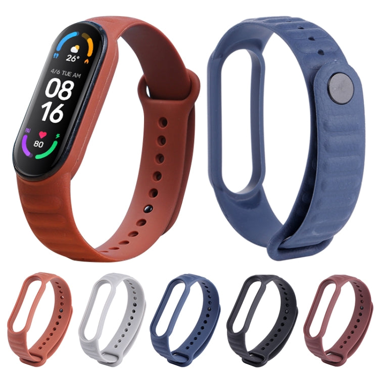 For Xiaomi Mi Band 6 / 5 Universal Silicone Leather Texture Watch Band(Black)