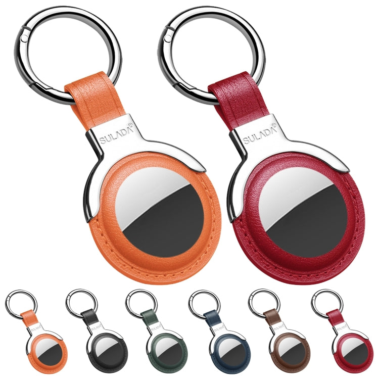 SULADA Leather Protective Cover Case with Switchable Keychain Ring For AirTag 2nd Gen / AirTag 1st Gen
