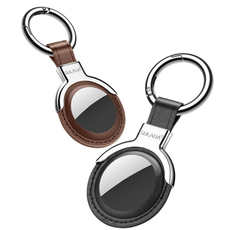 SULADA Leather Protective Cover Case with Switchable Keychain Ring For AirTag(Black)