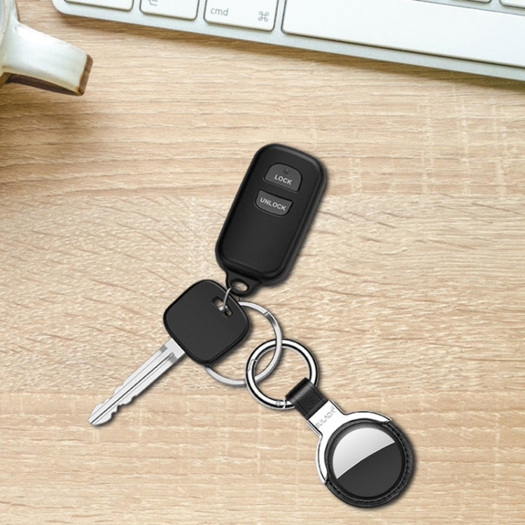 SULADA Leather Protective Cover Case with Switchable Keychain Ring For AirTag(Black)