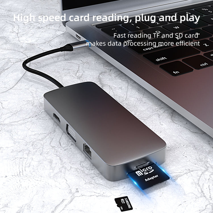 Basix BL10V 10 in 1 USB-C / Type-C to RJ45 + VGA + HDMI + 3.5mm AUX + SD / TF Card Slot + PD USB-C / Type-C + USB 3.0 + 2 USB 2.0 Ports Docking Station HUB