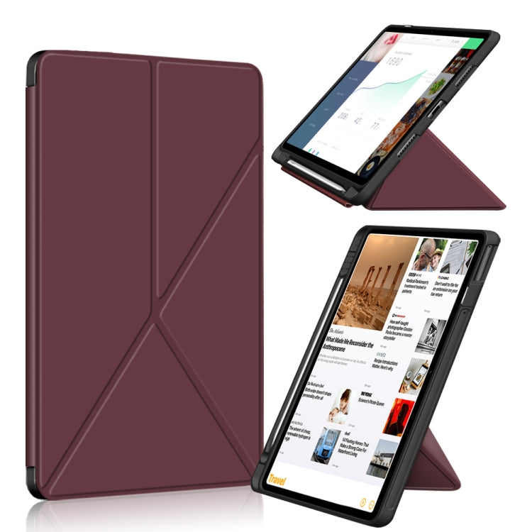 For Huawei MatePad 11 2021 Multi-folding Horizontal Flip PU Leather Shockproof Case with Holder & Sleep / Wake-up Function(Wine Red)