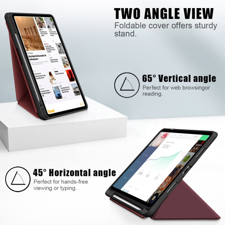 For Huawei MatePad 11 2021 Multi-folding Horizontal Flip PU Leather Shockproof Case with Holder & Sleep / Wake-up Function(Wine Red)