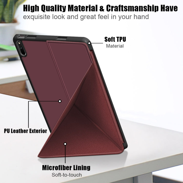 For Huawei MatePad 11 2021 Multi-folding Horizontal Flip PU Leather Shockproof Case with Holder & Sleep / Wake-up Function(Wine Red)