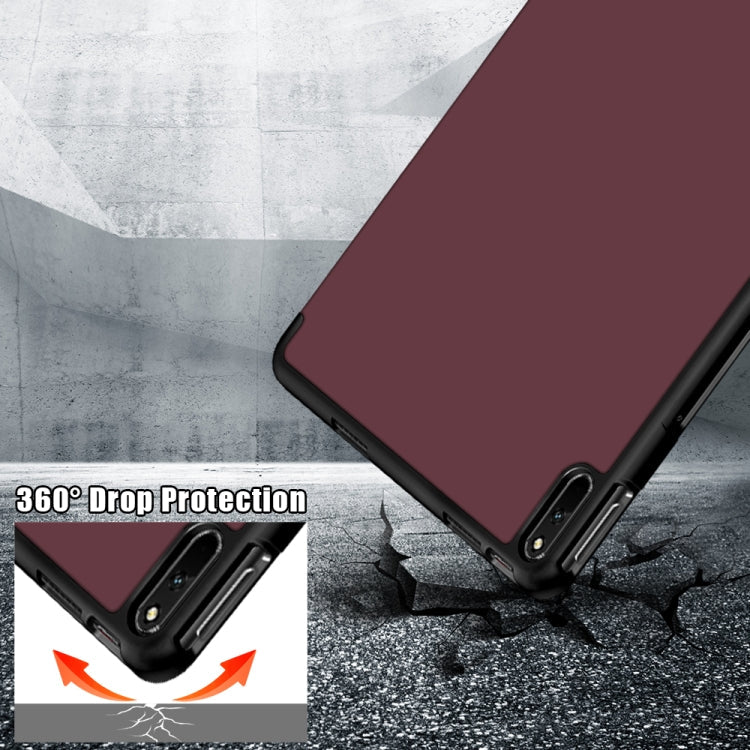 For Huawei MatePad 11 2021 Multi-folding Horizontal Flip PU Leather Shockproof Case with Holder & Sleep / Wake-up Function(Wine Red)