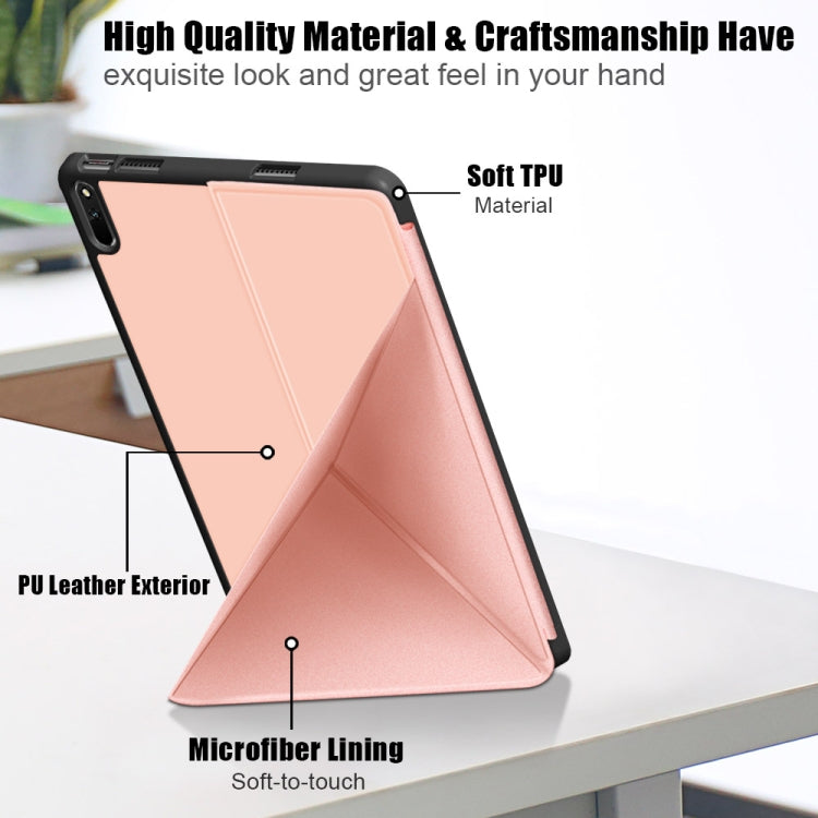 For Huawei MatePad 11 2021 Multi-folding Horizontal Flip PU Leather Shockproof Case with Holder & Sleep / Wake-up Function(Rose Gold)