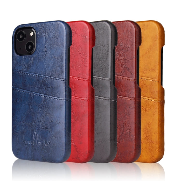 For iPhone 13 Pro Fierre Shann Retro Oil Wax Texture PU Leather Case with Card Slots (Grey)