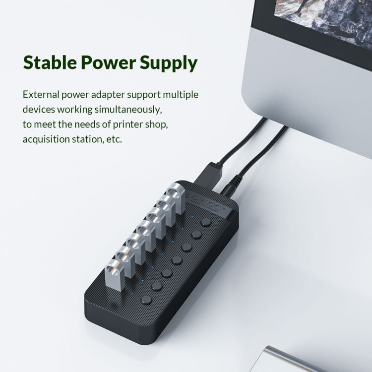 ORICO CT2U3-10AB-BK 10 In 1 Plastic Stripes Multi-Port USB HUB with Individual Switches, AU Plug(Black)