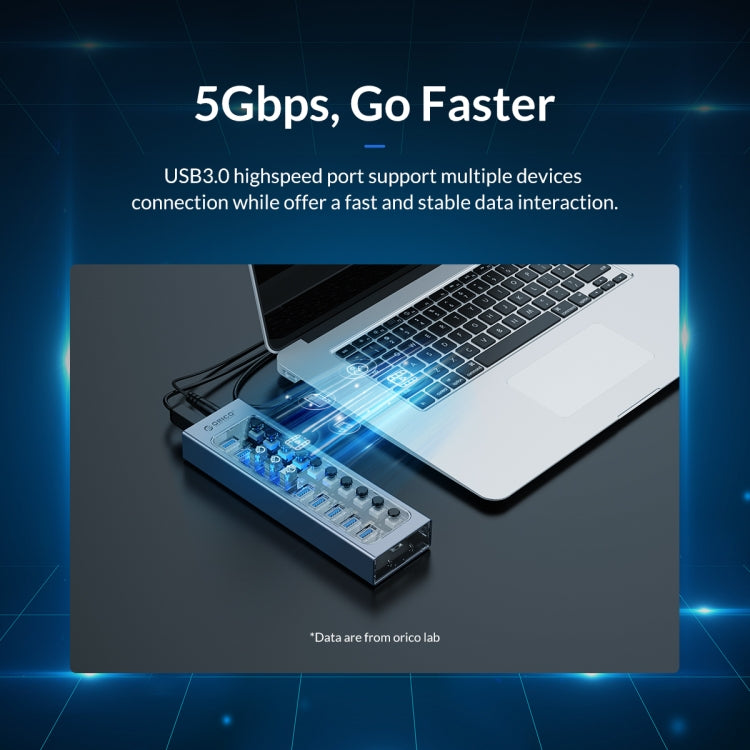 ORICO AT2U3-7AB-GY-BP 7 In 1 Aluminum Alloy Multi-Port USB HUB with Individual Switches, EU Plug
