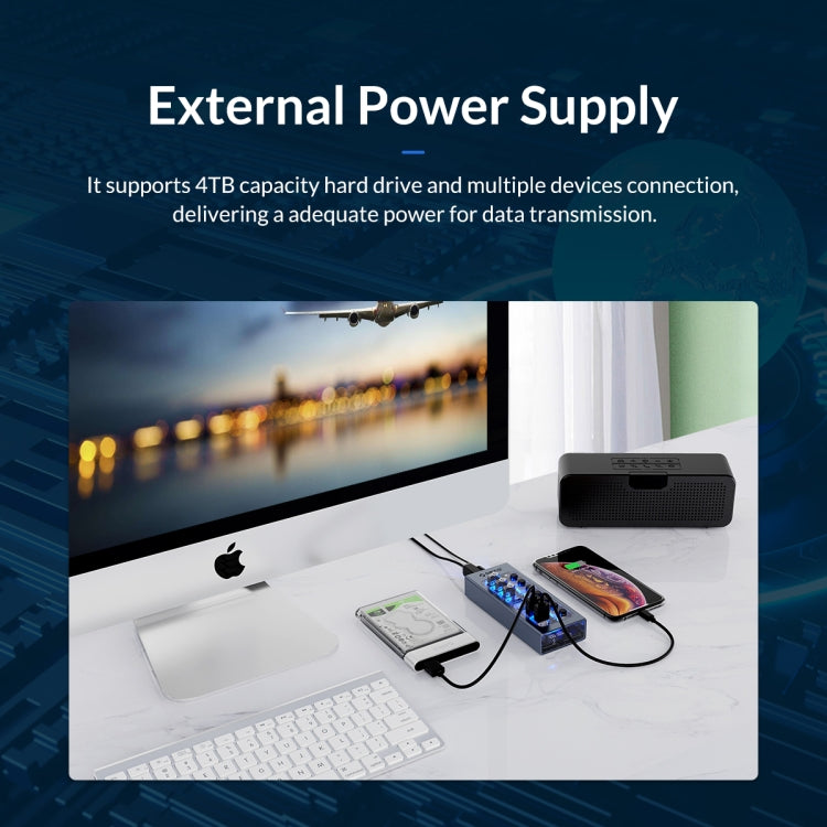 ORICO AT2U3-7AB-GY-BP 7 In 1 Aluminum Alloy Multi-Port USB HUB with Individual Switches, EU Plug