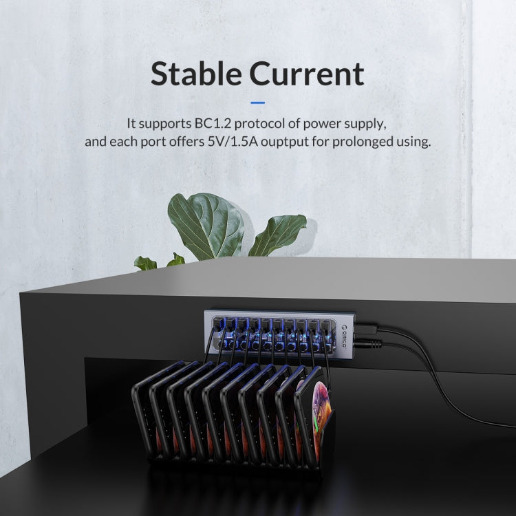 ORICO AT2U3-7AB-GY-BP 7 In 1 Aluminum Alloy Multi-Port USB HUB with Individual Switches, EU Plug