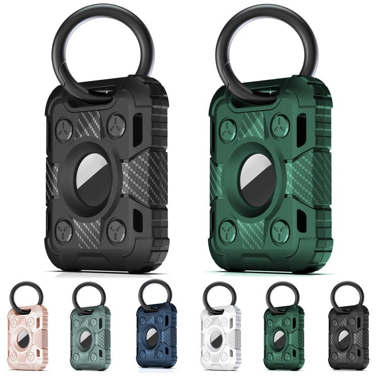 Tank Armor Anti-scratch Shockproof Carbon Fiber TPU Protective Cover Case with Keychain Ring Loop For AirTag(Red)