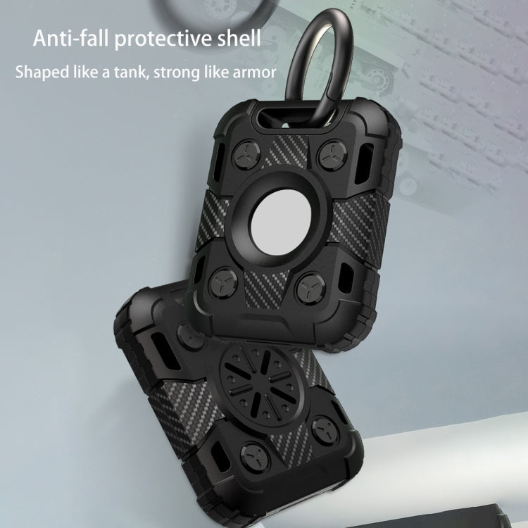 Tank Armor Anti-scratch Shockproof Carbon Fiber TPU Protective Cover Case with Keychain Ring Loop For AirTag(Red)