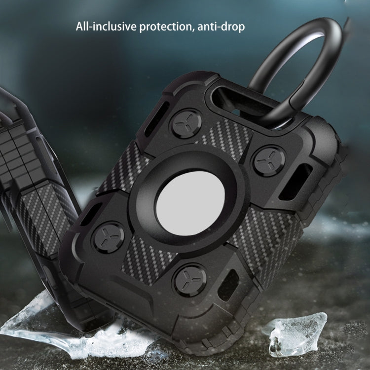 Tank Armor Anti-scratch Shockproof Carbon Fiber TPU Protective Cover Case with Keychain Ring Loop For AirTag(Red)