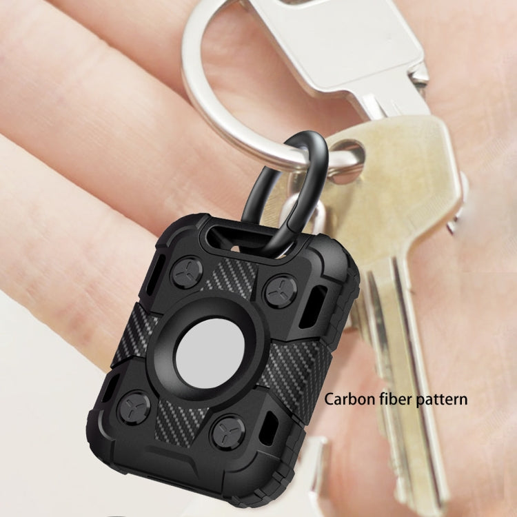 Tank Armor Anti-scratch Shockproof Carbon Fiber TPU Protective Cover Case with Keychain Ring Loop For AirTag(Red)