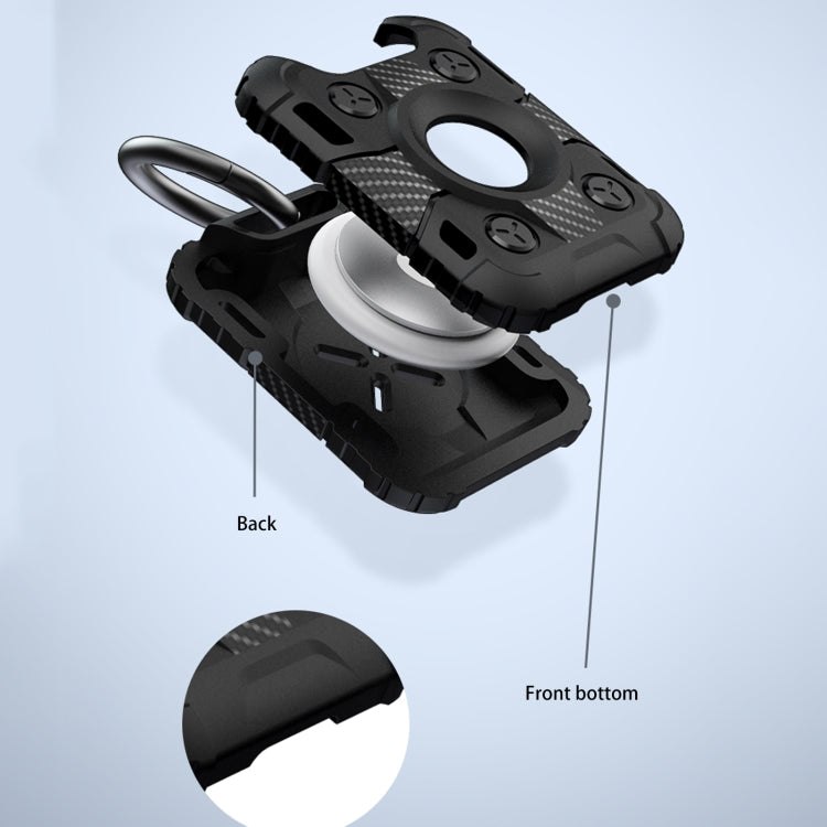 Tank Armor Anti-scratch Shockproof Carbon Fiber TPU Protective Cover Case with Keychain Ring Loop For AirTag(Red)