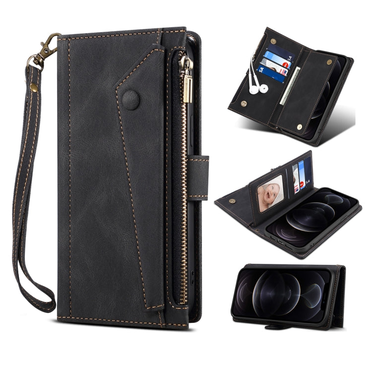 Retro Frosted Horizontal Flip Leather Case with Holder & Card Slot & Wallet & Zipper Pocket & Lanyard, For iPhone 12, For iPhone 12 mini, For iPhone 11 Pro Max, For iPhone 11 Pro, For iPhone X & XS, For iPhone XR