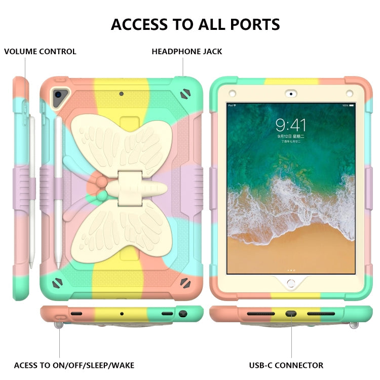 Beige PC + Silicone Anti-drop Protective Case with Butterfly Shape Holder & Pen Slot, For iPad 9.7 2018 & 2017 / Pro 9.7 inch / Air 2 / 6, For iPad 10.2 2021 & 2020 & 2019 / Air 3 10.5 inch, For iPad 10.2 2020 & 2019 / Air 3 10.5 inch                  ...