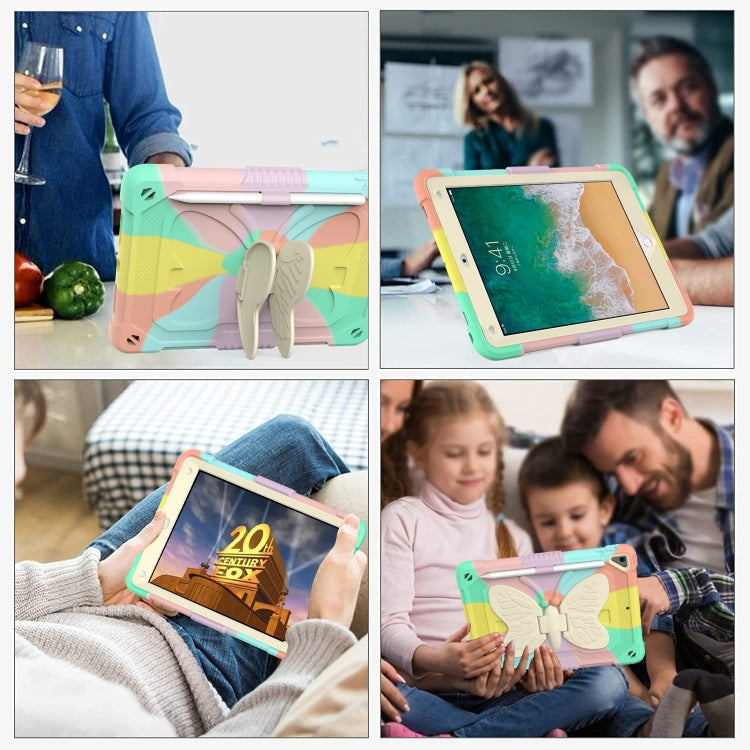 Beige PC + Silicone Anti-drop Protective Case with Butterfly Shape Holder & Pen Slot, For iPad 9.7 2018 & 2017 / Pro 9.7 inch / Air 2 / 6, For iPad 10.2 2021 & 2020 & 2019 / Air 3 10.5 inch, For iPad 10.2 2020 & 2019 / Air 3 10.5 inch                  ...