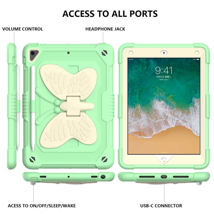 Beige Silicone & PC Case with Butterfly Holder for iPad 9.7/Pro 9.7/Air 2/6 (Beige & Green)
