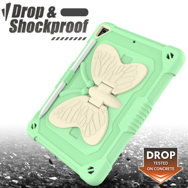 Beige Silicone & PC Case with Butterfly Holder for iPad 9.7/Pro 9.7/Air 2/6 (Beige & Green)