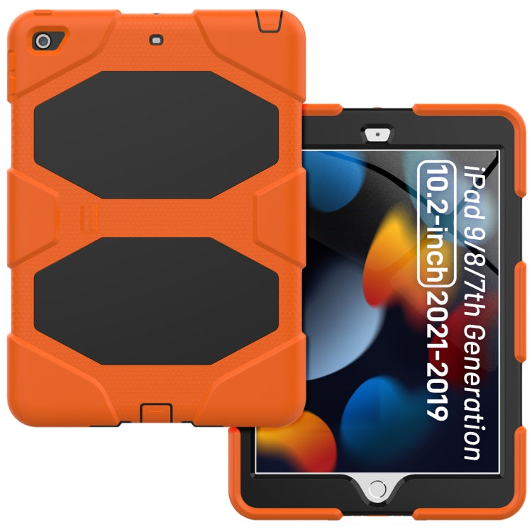 For iPad 10.2 2021 / 2020 / 2019 Shockproof Colorful Silicone + PC Protective Case with Holder & Pen Slot(Orange)