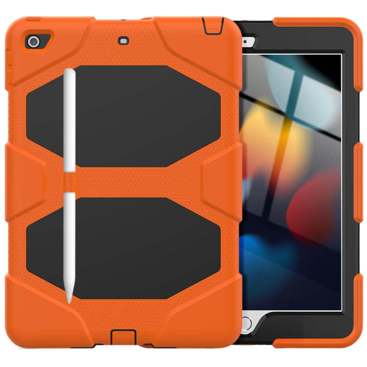 For iPad 10.2 2021 / 2020 / 2019 Shockproof Colorful Silicone + PC Protective Case with Holder & Pen Slot(Orange)