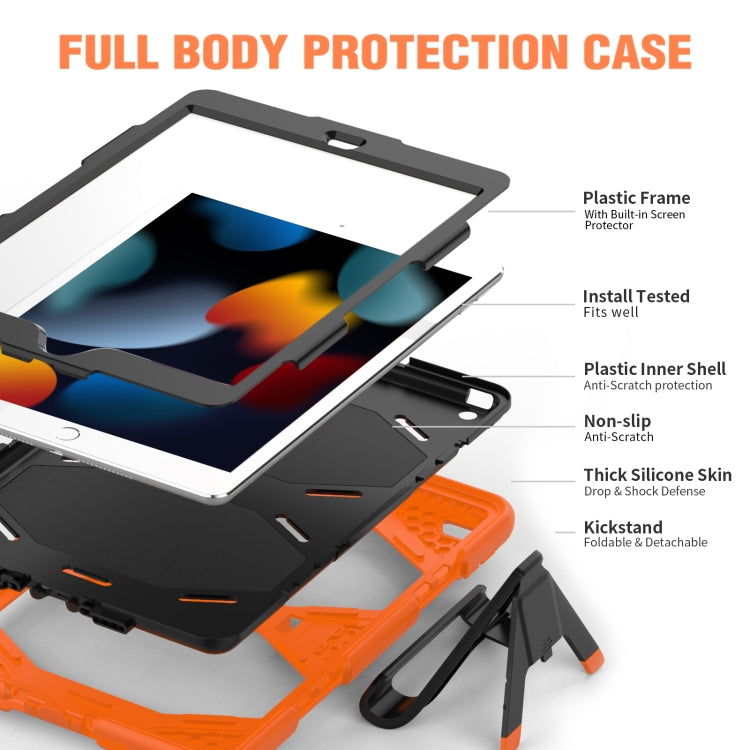 For iPad 10.2 2021 / 2020 / 2019 Shockproof Colorful Silicone + PC Protective Case with Holder & Pen Slot(Orange)