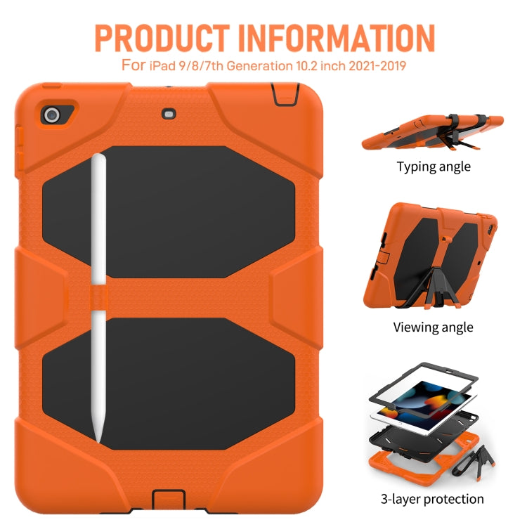 For iPad 10.2 2021 / 2020 / 2019 Shockproof Colorful Silicone + PC Protective Case with Holder & Pen Slot(Orange)