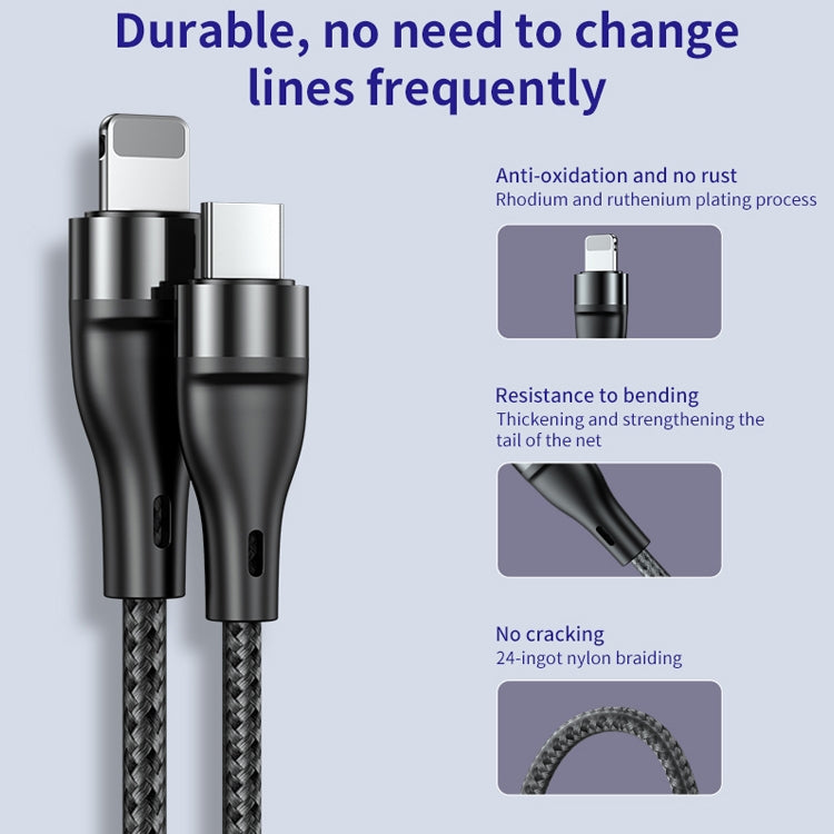 ADC-003 USB-C / Type-C to 8 Pin PD Fast Charging Weave Data Cable for iPhone, iPad, Length:1m(Black)