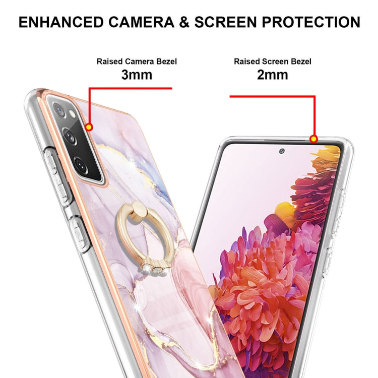 For Samsung Galaxy S20 FE  5G / 4G Electroplating Marble Pattern IMD TPU Shockproof Case with Ring Holder(Rose Gold 005)