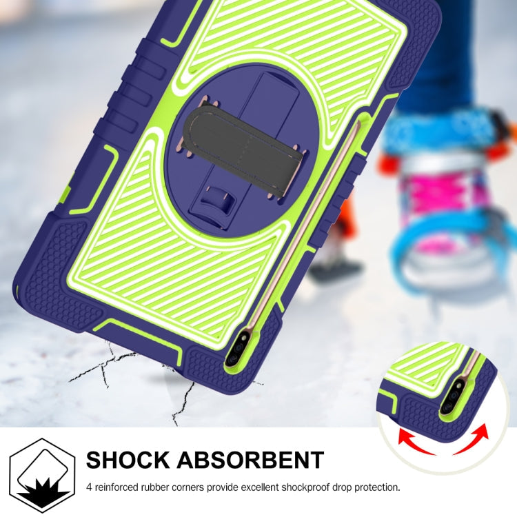 360 Degree Rotation Contrast Color Shockproof Silicone + PC Case with Holder & Hand Grip Strap & Shoulder Strap, For Samsung Galaxy Tab S7 FE T730 / T735