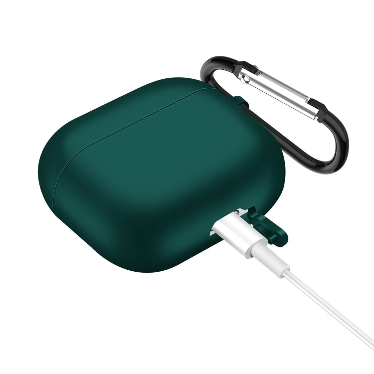 Solid Color Silicone Earphone Protective Case for AirPods 3, with Hook(Dark Green)