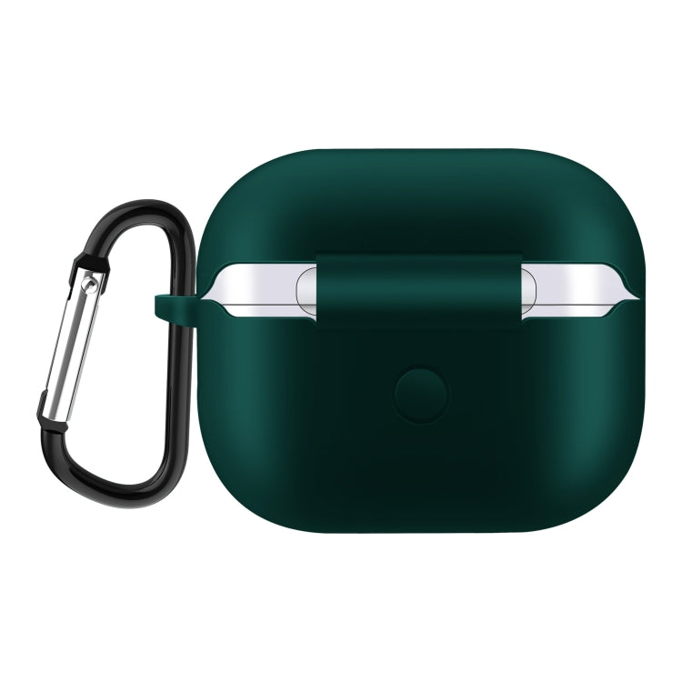 Solid Color Silicone Earphone Protective Case for AirPods 3, with Hook(Dark Green)