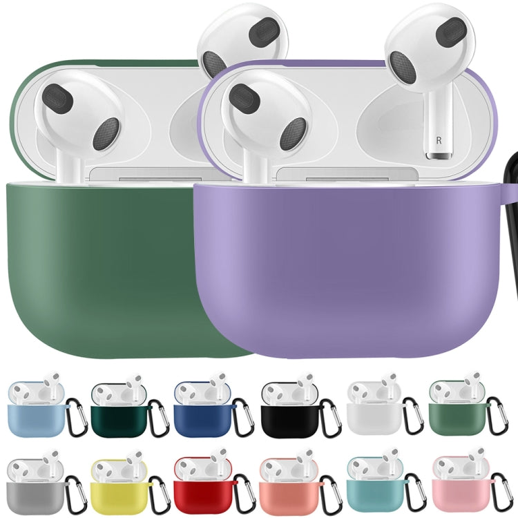 Solid Color Silicone Earphone Protective Case for AirPods 3, with Hook(Dark Green)